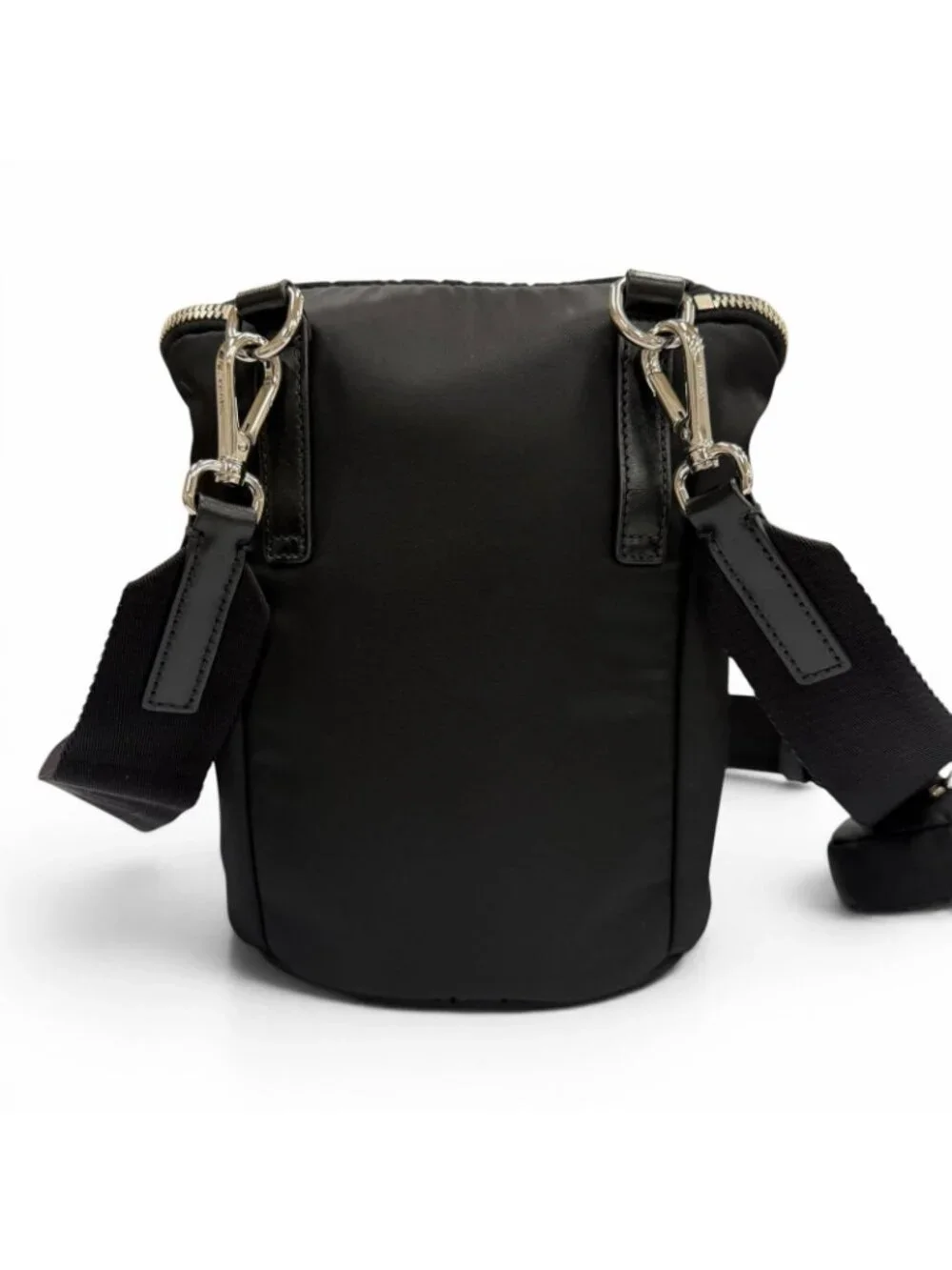 Prada Nylon Leather Re-Nylon Triangle Logo Shoulder Bag Black Silver with Plate